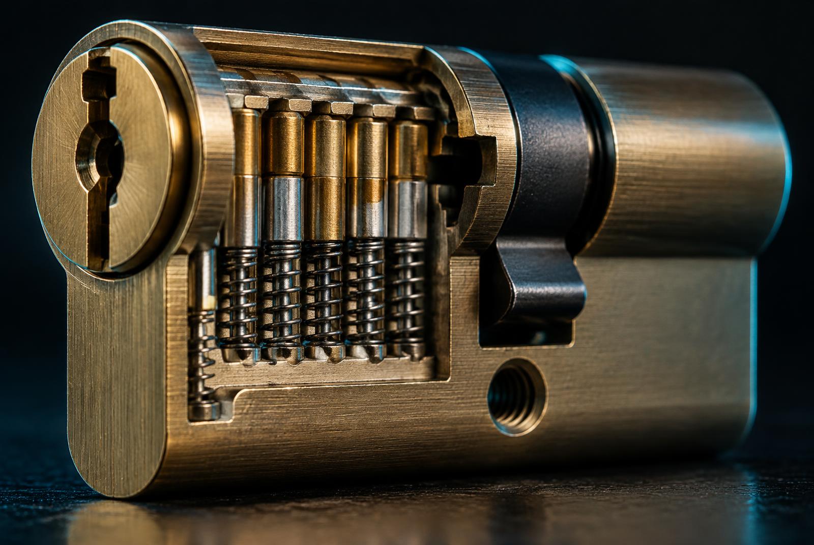 Cutaway of a euro cylinder door lock